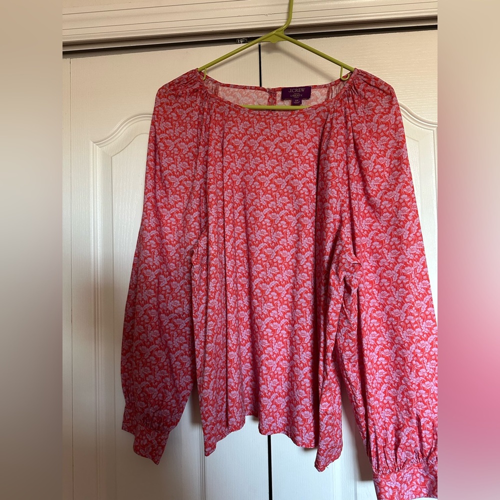 J. Crew Red and White Blouse